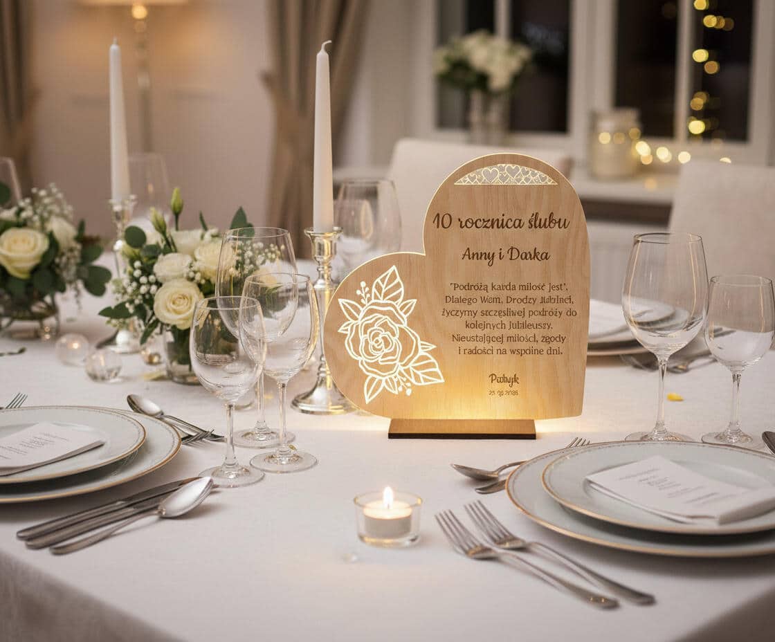 Drewniana Lampka LED z grawerem- Prezent na Rocznicę Ślubu 82386 - zdjęcie 3