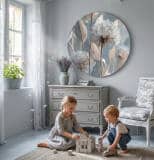 Okrągły Obraz w beżu i błękicie  – Subtelne dmuchawce | Elegancka dekoracja do wnętrz boho 82411 - miniaturka 3