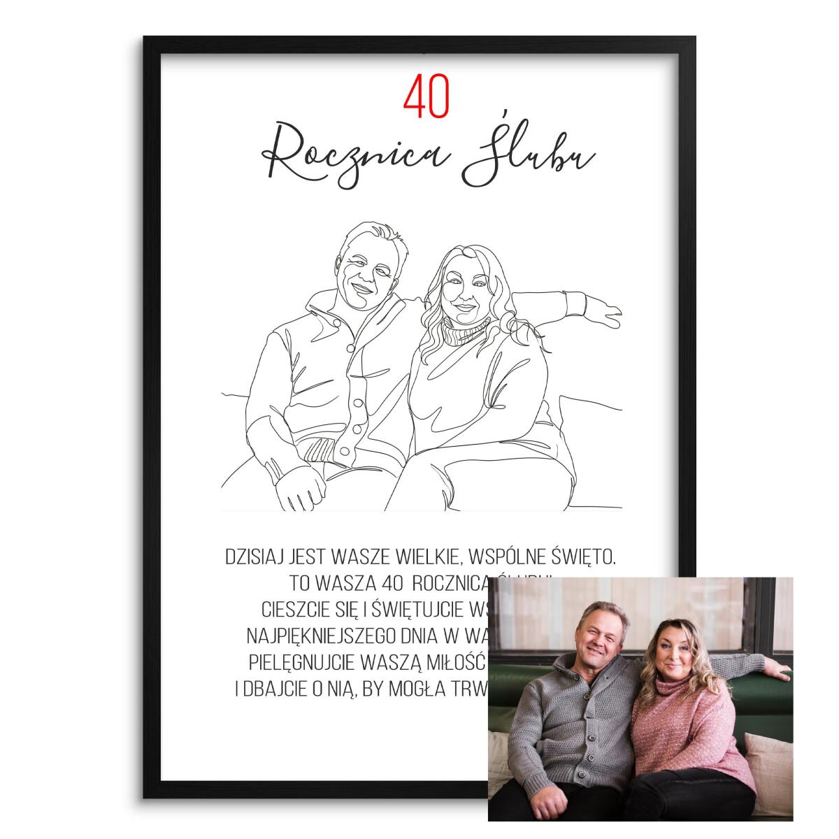 Prezent na 40 Rocznicę Ślubu - Portret ze Zdjęcia z życzeniami i dedykacją 82463-40