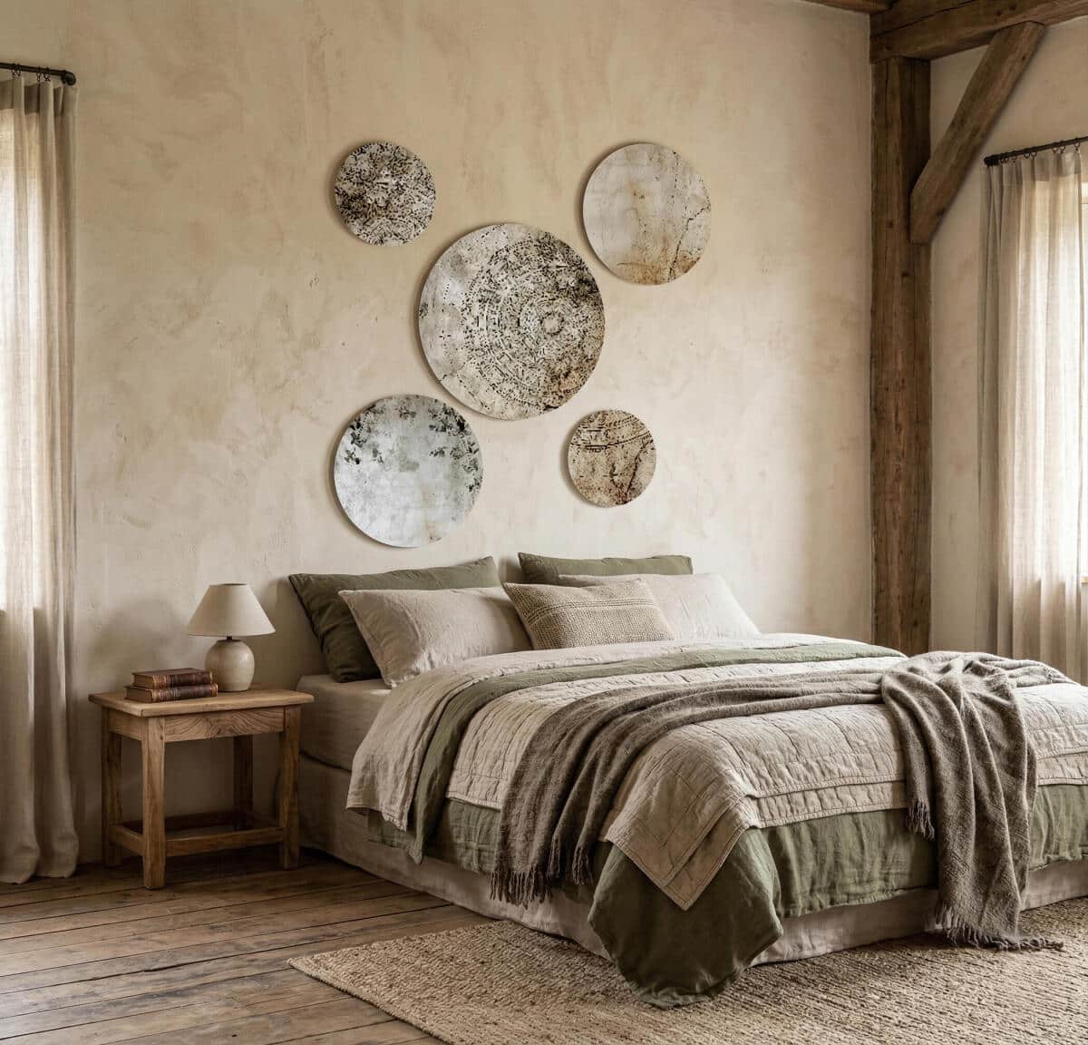 Okrągłe Obrazy Mandala i Kwiaty Vintage | Elegancki Komplet do Sypialni 82436 - zdjęcie 4