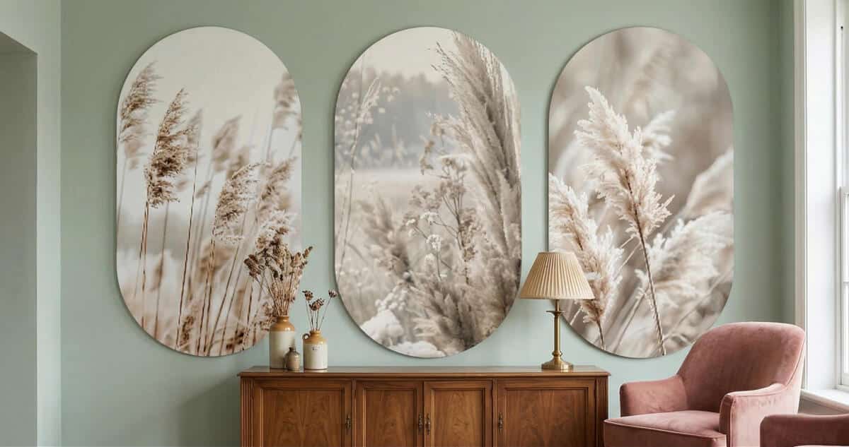 Obrazy w kształcie elipsy- Trawy Pampasowe | Kremowe obrazy do sypialni i salonu 82401 - zdjęcie 4