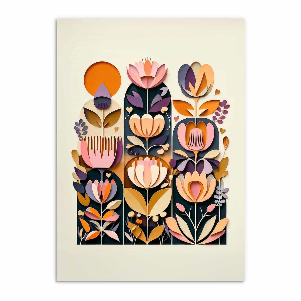 Plakat- Kolorowe Kwiaty | Obraz na ścianę w stylu Folk Art, sztuka ludowa 51151 - zdjęcie 8