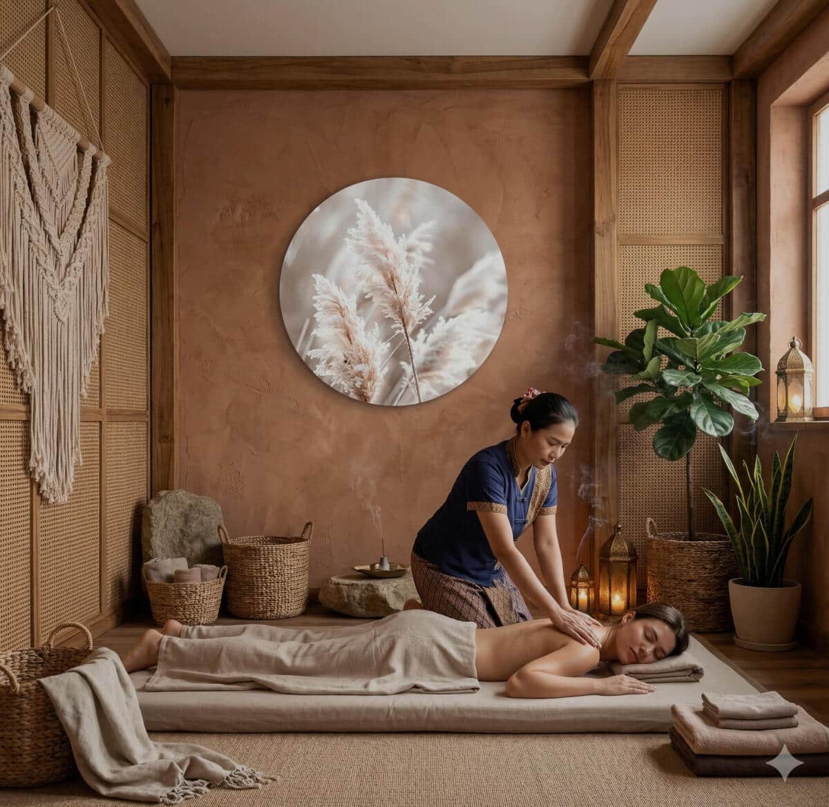 Okrągły Obraz Boho – Trawa Pampasowa | Beżowa dekoracja ścienna do salonu i sypialni 82415 - zdjęcie 5