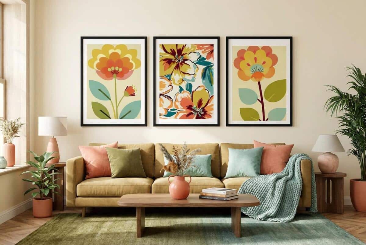 Kolorowe Plakaty Roślinne | Modna dekoracja do salonu w stylu Retro, Vintage 42249 - zdjęcie 5