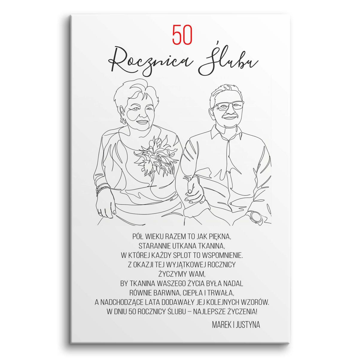 Obraz na 50 Rocznicę Ślubu | Minimalistyczny Portret Line Art | Wyjątkowy Prezent na Złote Gody 82461 - zdjęcie 3