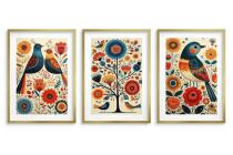 Kolorowe Plakaty Folk- Ptaki i Kwiaty | Tryptyk w stylu rustykalnym 82423 - miniaturka 7