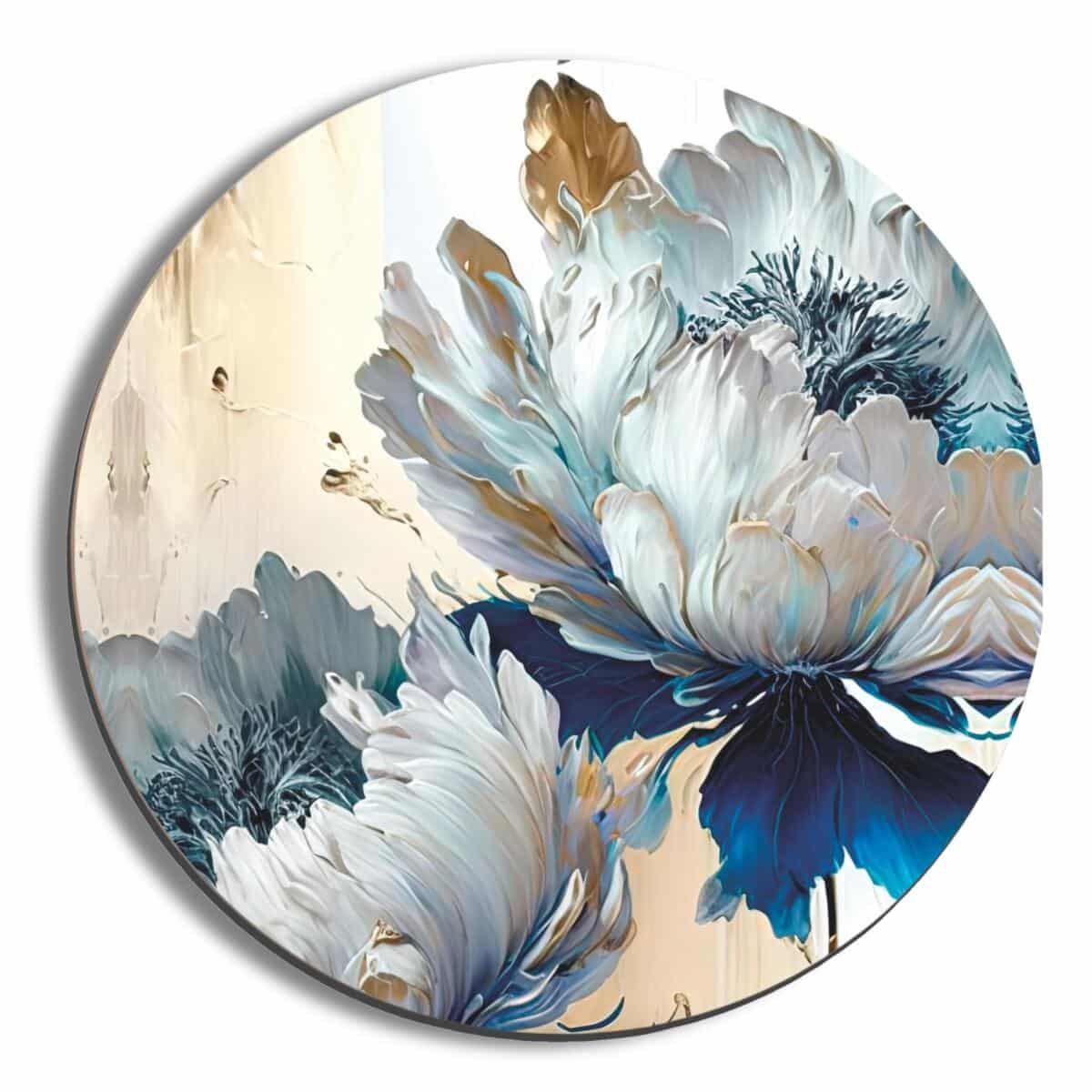 Nowoczesny Obraz na ścianę Koło- Kwiaty w odcieniach błękitu i złota Glamour 82420 - zdjęcie 1