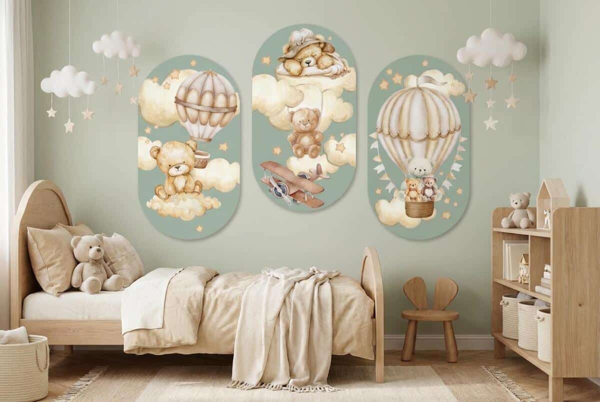 Obrazy dla dzieci, Tryptyk- Misie i Balony | Szałwiowa dekoracja do pokoju chłopca 42218 - zdjęcie 4