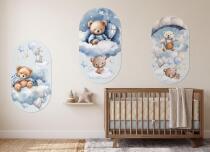 Tryptyk dla dzieci- Misie na chmurkach | Błękitna dekoracja ścienna do żłobka, przedszkola 42219 - miniaturka 3