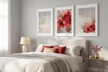 Elegancki Zestaw 3 Plakatów- Czerwone Kwiaty, Maki | Tryptyk Glamour ze złotymi akcentami 42248 - miniaturka 4
