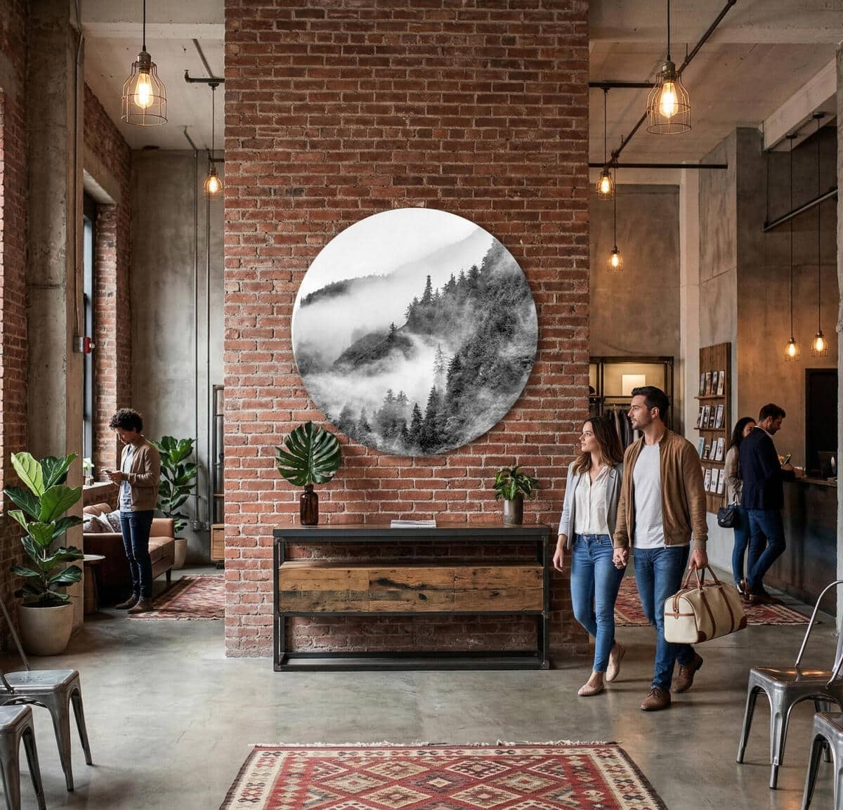 Obraz okrągły – Mglisty Las i Góry | Czarno-biały krajobraz Koło 82416 - zdjęcie 6