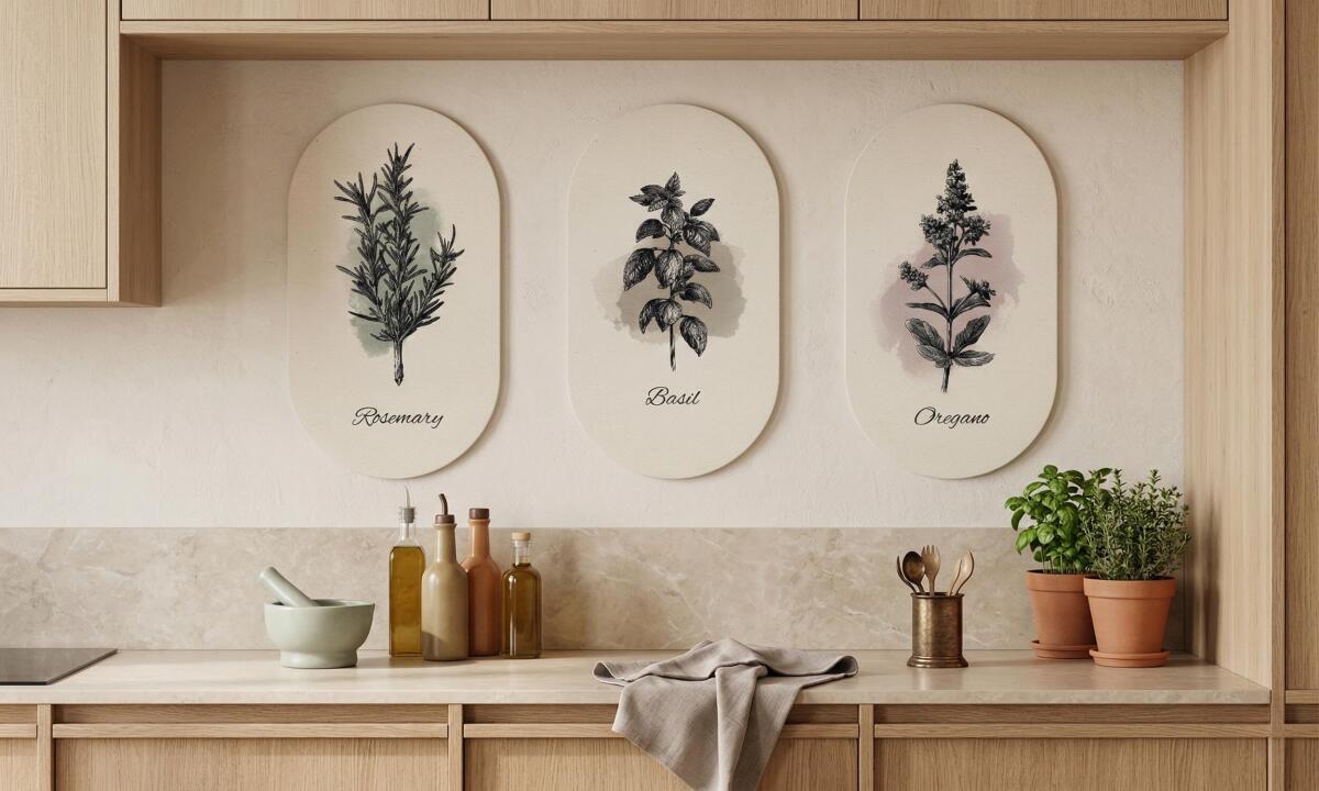 Retro Ilustracje Ziół - Obrazy Owalne, Elipsy | Dekoracja ścienna do kuchni, jadalni 51100 - zdjęcie 2