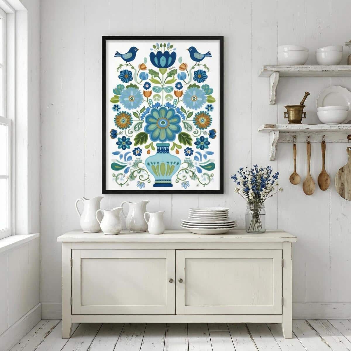 Niebieski Plakat w stylu ludowym | Obraz na ścianę do wnętrz w stylu rustykalnym 82431 - zdjęcie 2