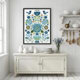 Niebieski Plakat w stylu ludowym | Obraz na ścianę do wnętrz w stylu rustykalnym 82431 - miniaturka 2