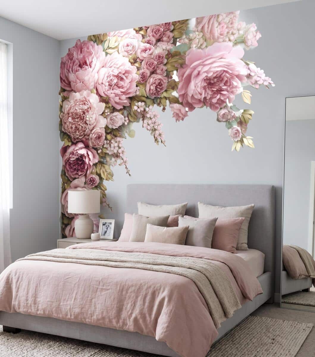 Elegancka Naklejka ścienna - Różowe Piwonie | Romantyczna Dekoracja do sypialni- girlanda T82466 - zdjęcie 3