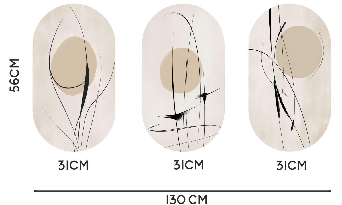 Abstrakcyjny Tryptyk- Beżowe Obrazy Elipsy w stylu Line Art 82409 - zdjęcie 6