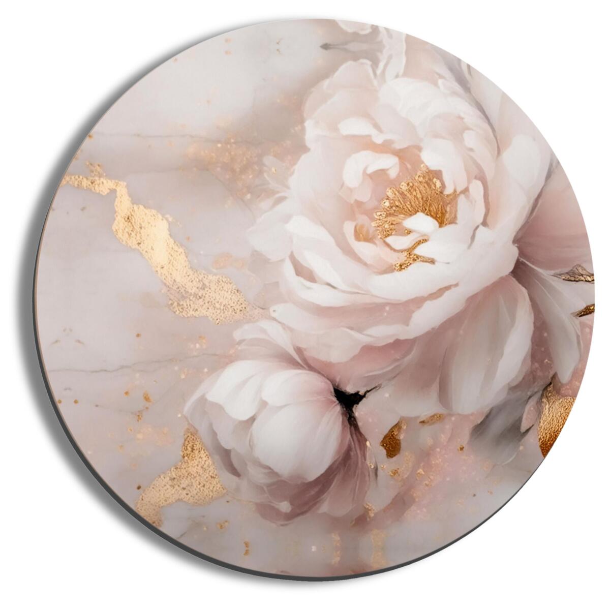 Elegancki Obraz Okrągły – Różowe Kwiaty Piwonii i Złote Akcenty | Styl Glamour 82413