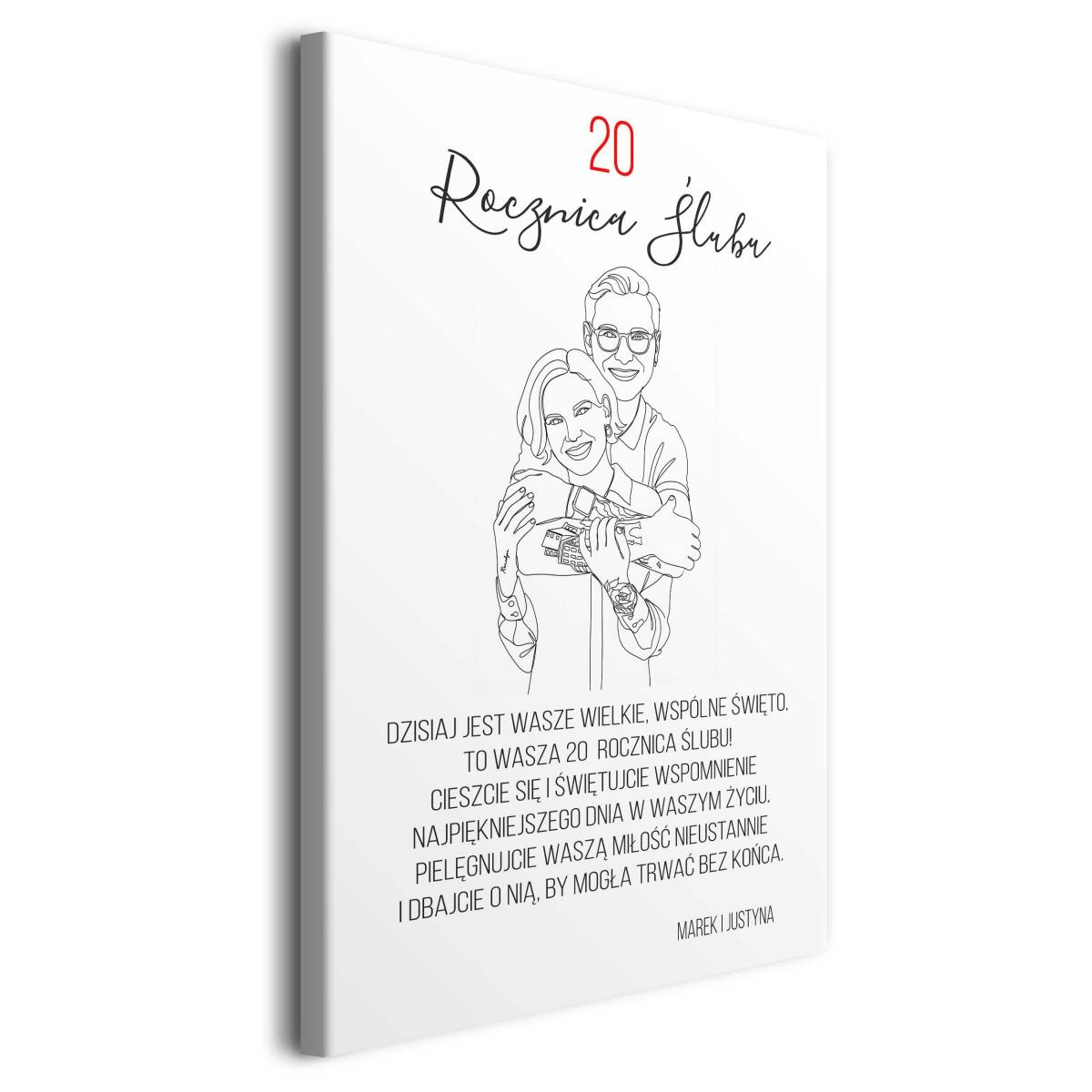 Portret Pary ze zdjęcia- Prezent na 20 Rocznicę Ślubu, Porcelanowe gody | Rysunek, grafika line art 82462-20 - zdjęcie 2