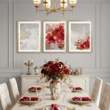 Elegancki Zestaw 3 Plakatów- Czerwone Kwiaty, Maki | Tryptyk Glamour ze złotymi akcentami 42248 - miniaturka 2