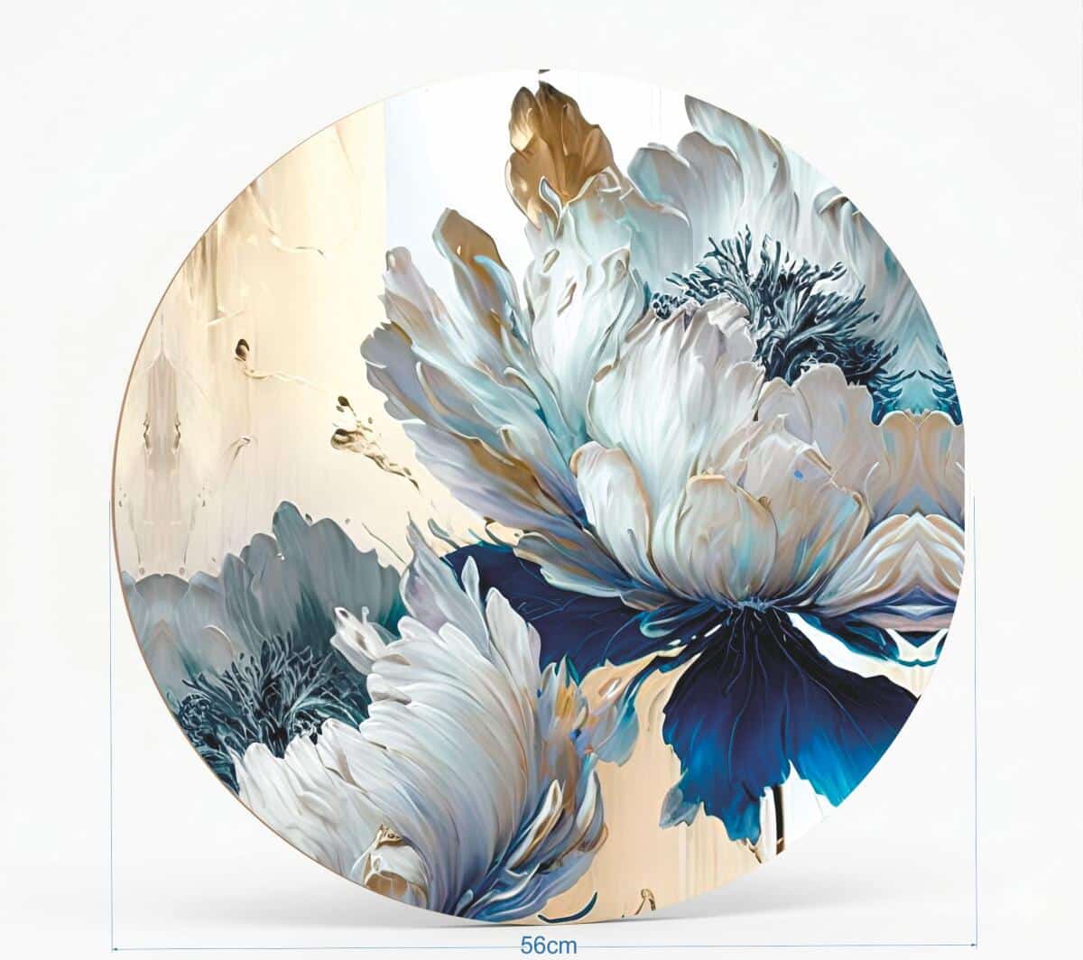 Nowoczesny Obraz na ścianę Koło- Kwiaty w odcieniach błękitu i złota Glamour 82420 - zdjęcie 2