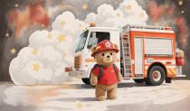 Fototapeta dla dzieci- Miś Strażak i Wóz Strażacki | Bajkowa dekoracja do pokoju chłopca 82426 - miniaturka 5