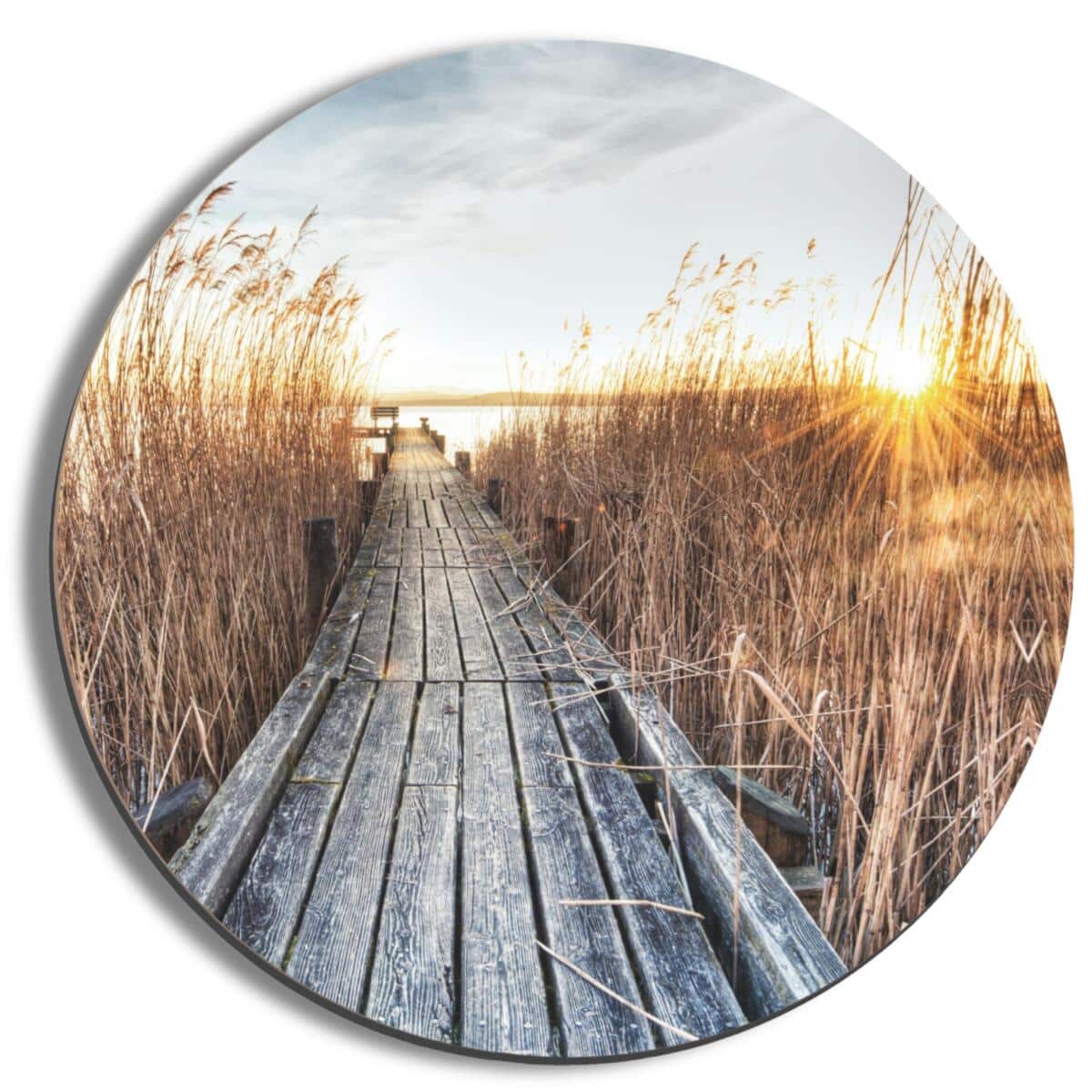 Okrągły obraz na ścianę – Jezioro i drewniany pomost o zachodzie słońca 82418