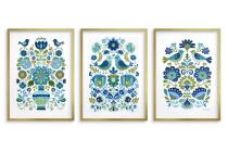 Dekoracyjne Plakaty Ludowe- ptaki i kwiaty | Niebieska ilustracja folk art 82424 - miniaturka 6