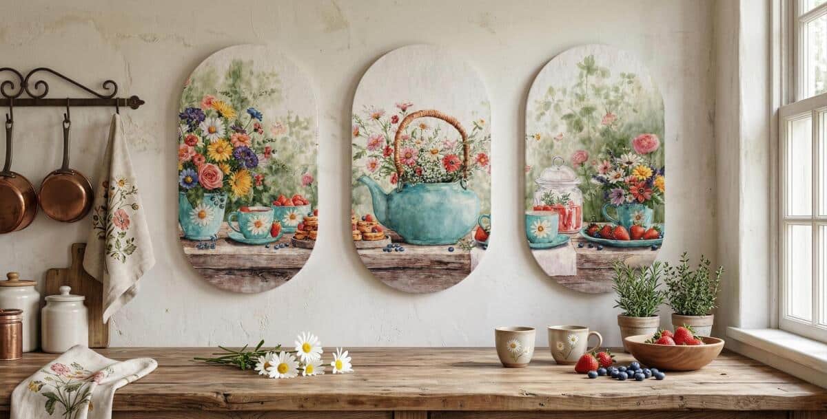 Romantyczny Tryptyk do kuchni | Obrazy Owalne- Kwiaty i Owoce Akwarela 51103 - zdjęcie 6