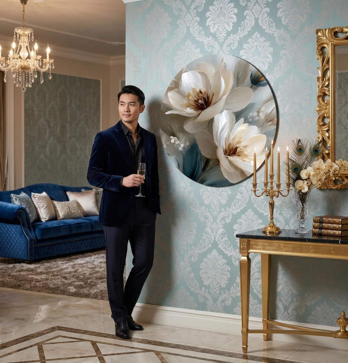 Stylowy Okrągły Obraz – Pastelowe Kwiaty Magnolii | Dekoracja do Salonu i Sypialni | Obraz HDF 82410 - zdjęcie 6