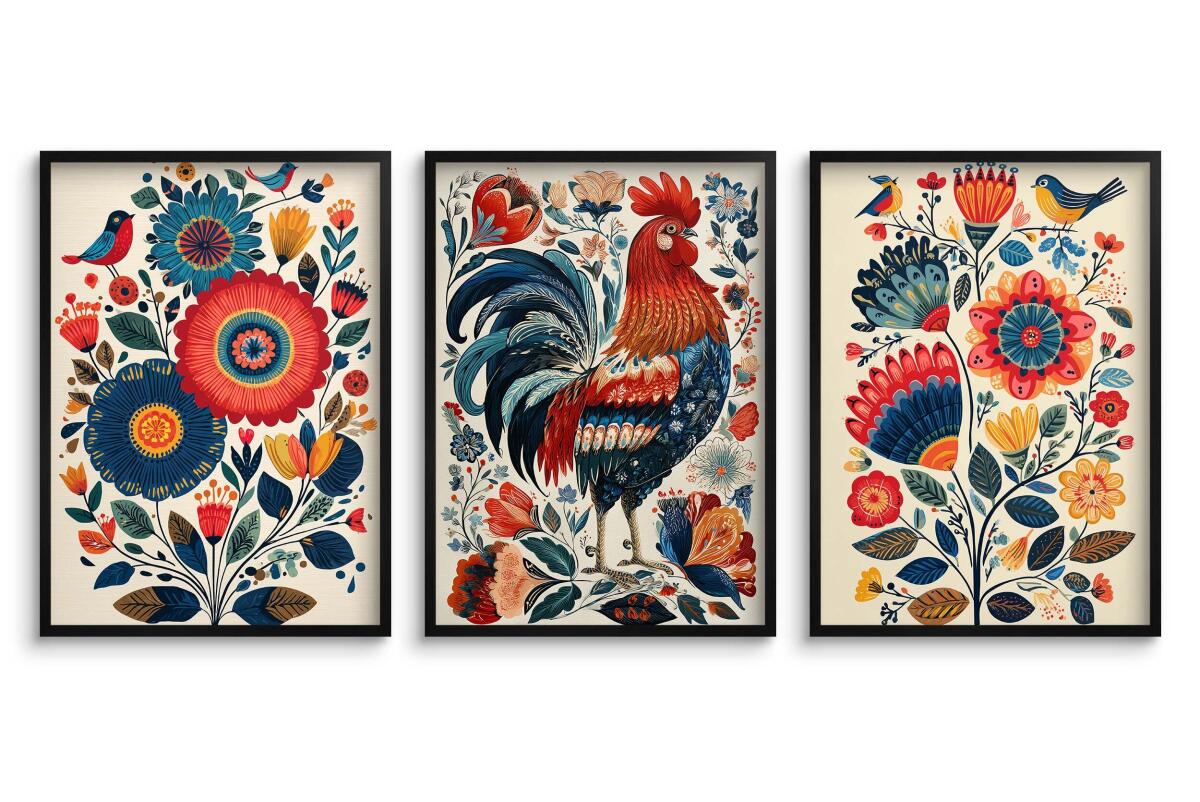 Kolorowe Plakaty folkowe z kogutem | Zestaw w stylu ludowym do jadalni, kuchni 82425 - zdjęcie 6