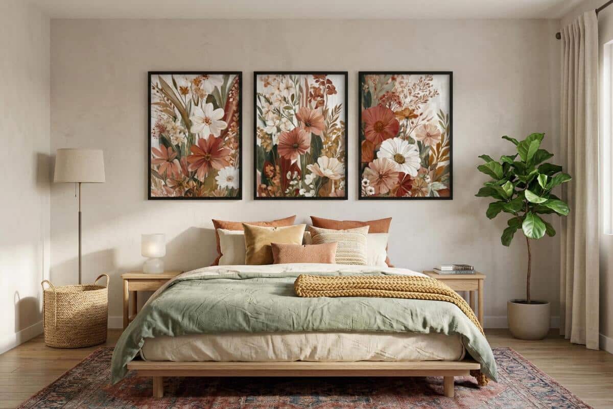 Tryptyk Kwiatowy Boho – Zestaw 3 Plakatów w Kolorach Ziemi 51150 - zdjęcie 3