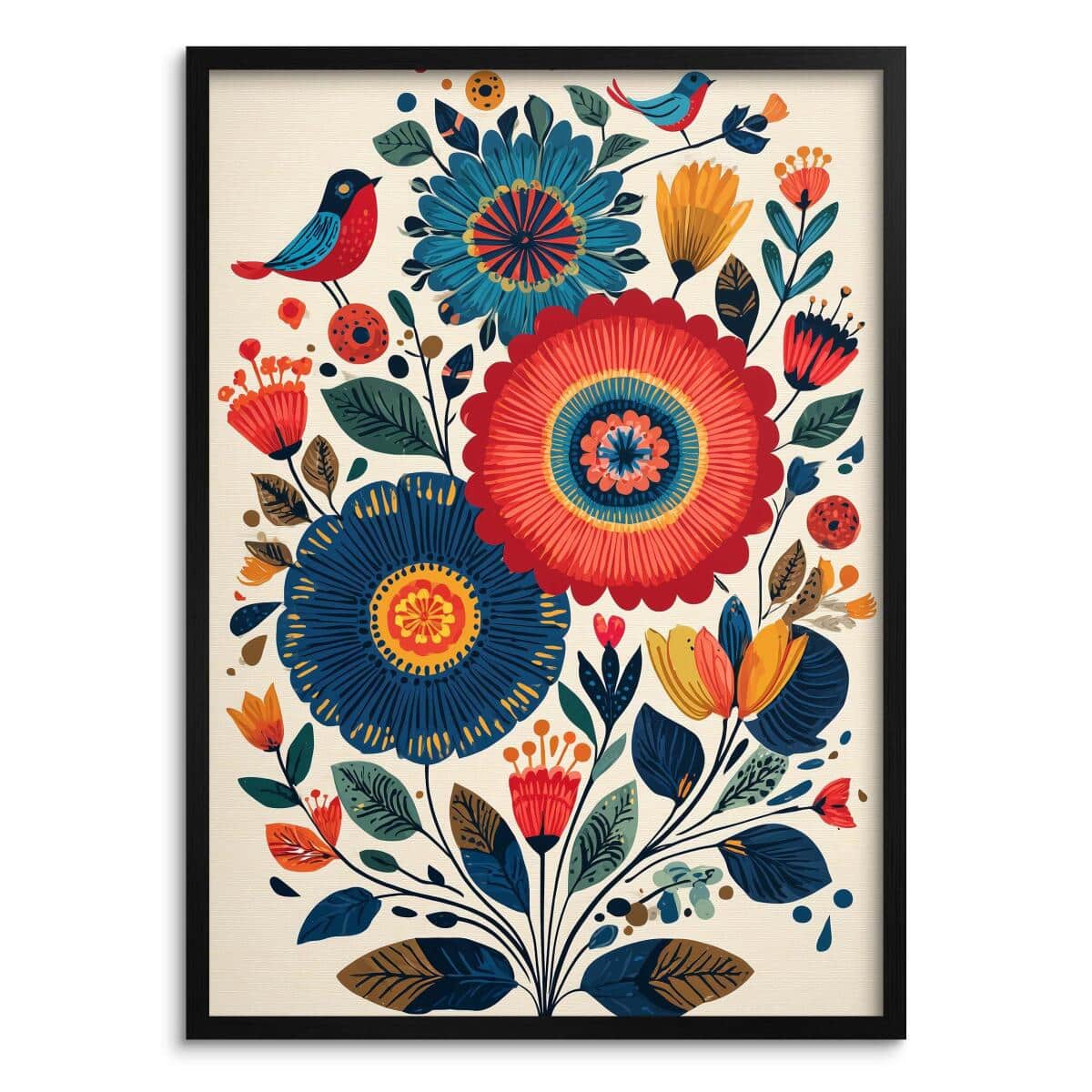 Plakat na ścianę Folklor - Kolorowe Łowickie Wzory i Ptaki 82429