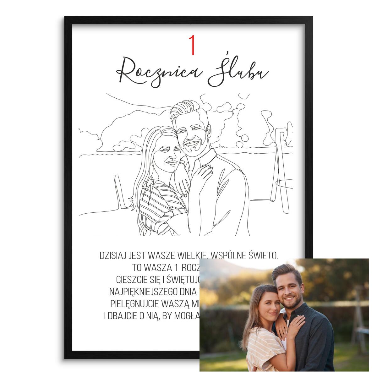 Prezent na 1 Rocznicę Ślubu | Plakat ze zdjęcia w stylu Line Art  82463-1