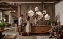 Dekoracyjny Zegar na ścianę, Zestaw Okrągłych Obrazów |  Nastrojowy Pejzaż w brązach i beżach- Jezioro i góry 82437 - miniaturka 4