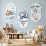 Tryptyk dla dzieci- Misie na chmurkach | Błękitna dekoracja ścienna do żłobka, przedszkola 42219 - miniaturka 4