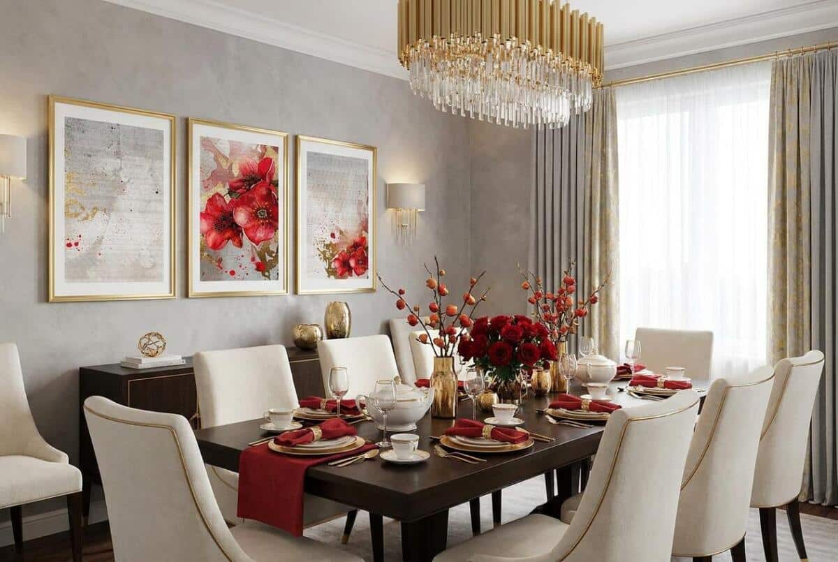 Elegancki Zestaw 3 Plakatów- Czerwone Kwiaty, Maki | Tryptyk Glamour ze złotymi akcentami 42248 - zdjęcie 7