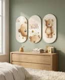 Obrazy owalne na ścianę- Uroczy Miś i Pszczółki | Zestaw 3 obrazów do pokoju dziecka 96001 - miniaturka 6