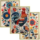 Kolorowe Plakaty folkowe z kogutem | Zestaw w stylu ludowym do jadalni, kuchni 82425 - miniaturka 1