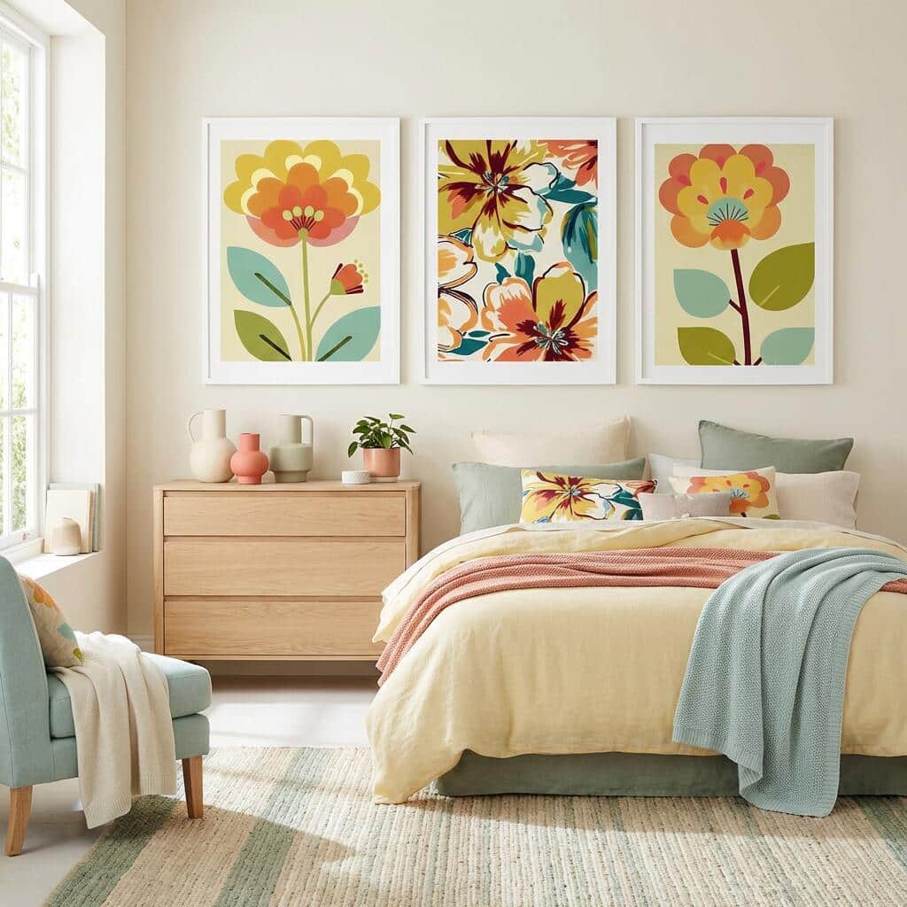 Kolorowe Plakaty Roślinne | Modna dekoracja do salonu w stylu Retro, Vintage 42249 - zdjęcie 4