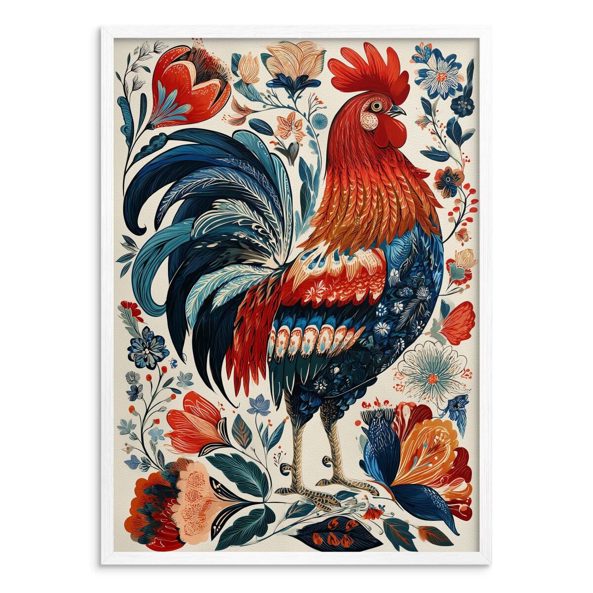 Kolorowy Plakat Folklor - Kogut i kwiaty | Sielska dekoracja, Obraz w stylu wiejskim / cottage 82427 - zdjęcie 6