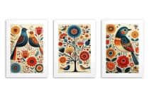 Kolorowe Plakaty Folk- Ptaki i Kwiaty | Tryptyk w stylu rustykalnym 82423 - miniaturka 9