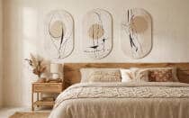 Abstrakcyjny Tryptyk- Beżowe Obrazy Elipsy w stylu Line Art 82409 - miniaturka 2