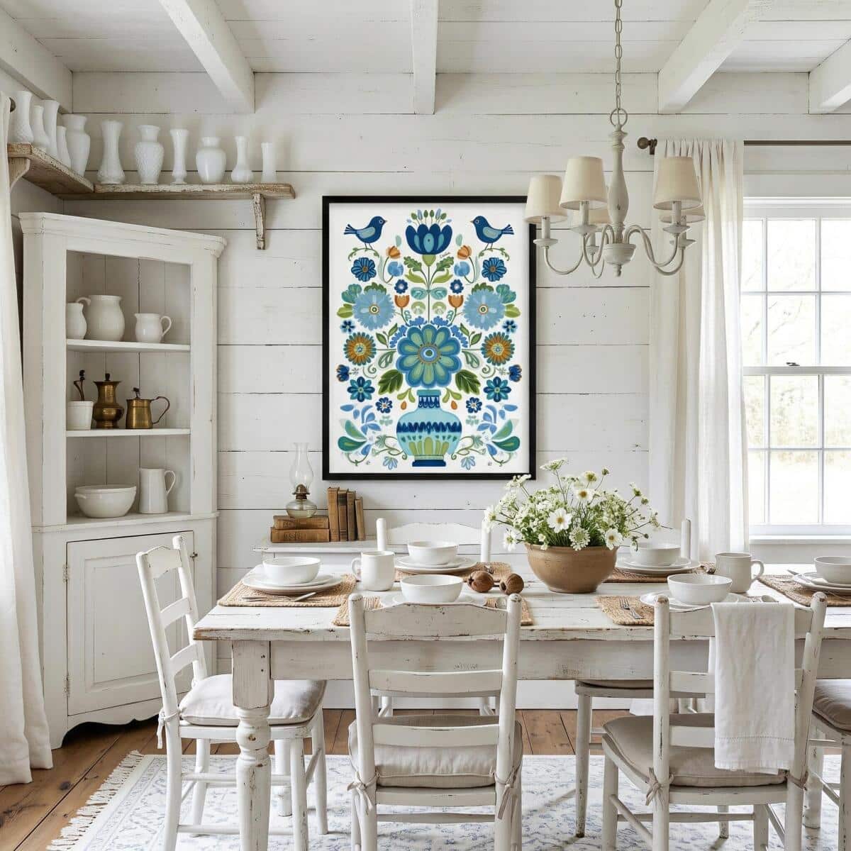 Niebieski Plakat w stylu ludowym | Obraz na ścianę do wnętrz w stylu rustykalnym 82431 - zdjęcie 3