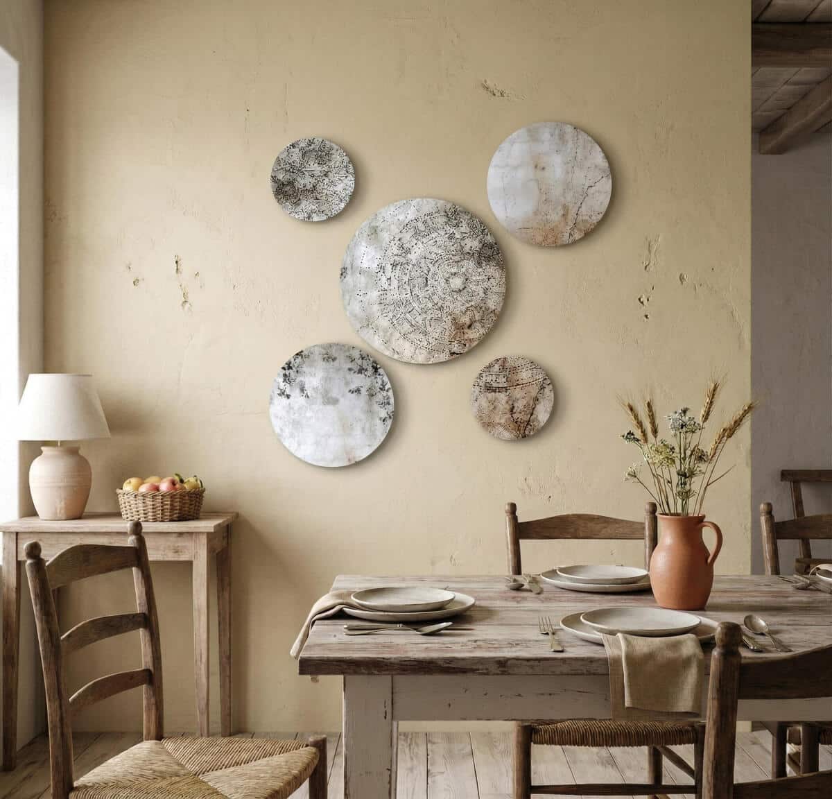 Okrągłe Obrazy Mandala i Kwiaty Vintage | Elegancki Komplet do Sypialni 82436 - zdjęcie 2