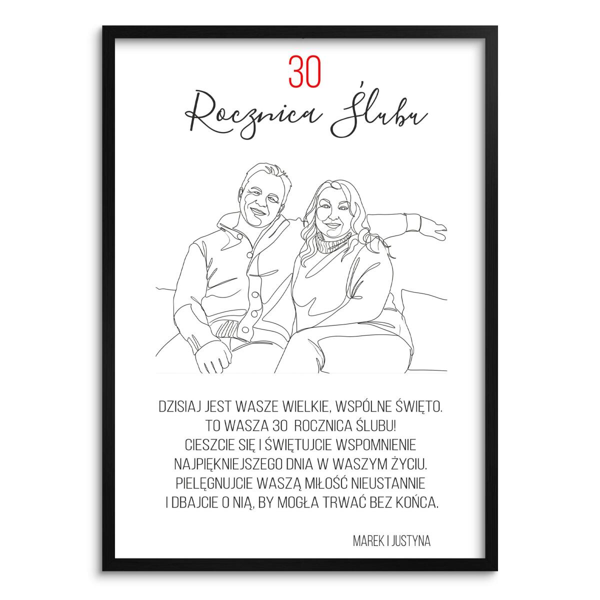 Pamiątka na 30 Lat Małżeństwa- Rysunek ze zdęcia | Prezent na Perłową Rocznicę 82463-30 - zdjęcie 2