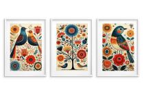 Kolorowe Plakaty Folk- Ptaki i Kwiaty | Tryptyk w stylu rustykalnym 82423 - miniaturka 6