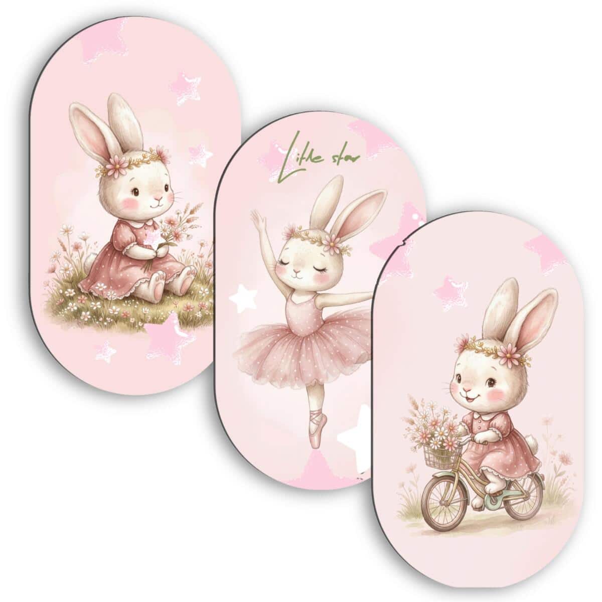 Uroczy Tryptyk Elipsa- Pastelowy Króliczek | Różowe Obrazy do pokoju dziewczynki  96002