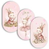 Uroczy Tryptyk Elipsa- Pastelowy Króliczek | Różowe Obrazy do pokoju dziewczynki  96002 - miniaturka 1