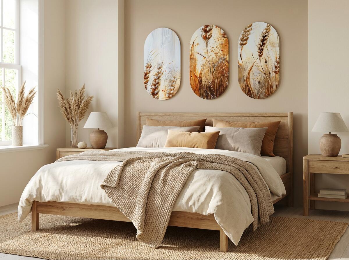 Tryptyk do salonu- Złote Kłosy Zboża | Obrazy w stylu rustykalnym, boho 42242 - zdjęcie 6