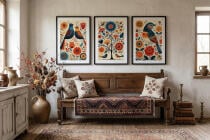 Kolorowe Plakaty Folk- Ptaki i Kwiaty | Tryptyk w stylu rustykalnym 82423 - miniaturka 5